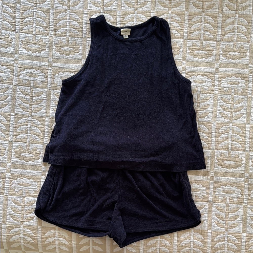 Navy Terrycloth Sleeveless Top and Shorts Set